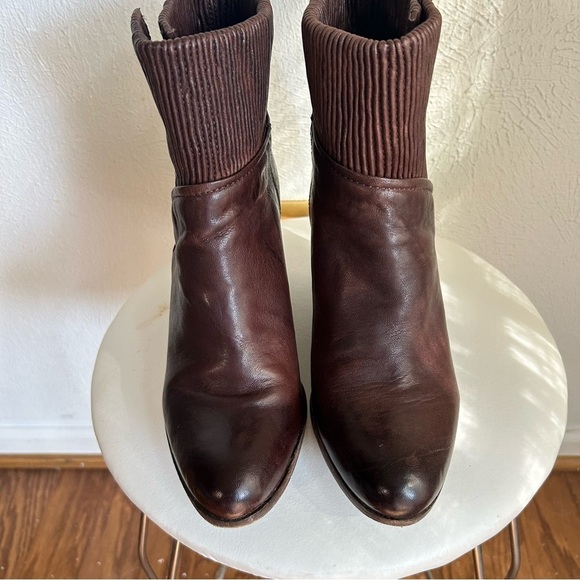 Frye 'Corby' Side Zip Ruched Brown Leather Wedge Ankle Boot Size 10 M - Picture 5 of 11